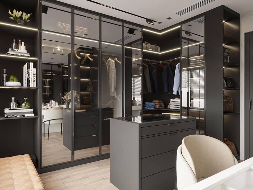 Dressing sur-mesure personnalisable portes en verre fumé