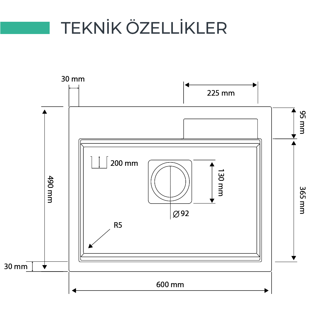 Évier intelligent ANGEL SMART SINK Granite Gris 600x490 mm