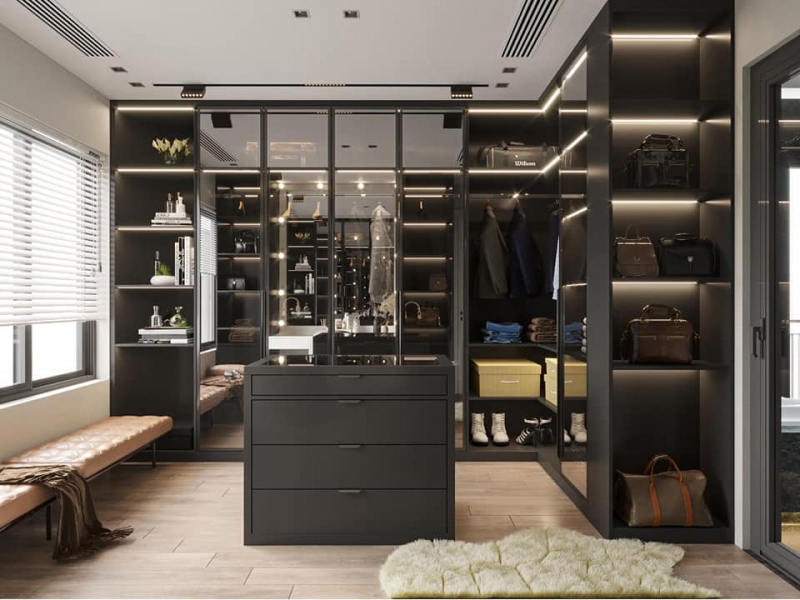 Dressing sur-mesure personnalisable portes en verre fumé